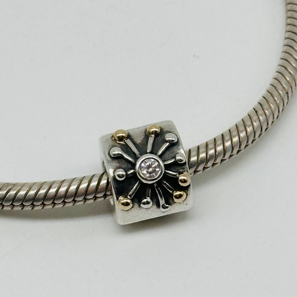 Pandora Sterling Silver with 14K Gold and Clear Zirconia Star Bead - 790188CZ - Picture 1 of 6